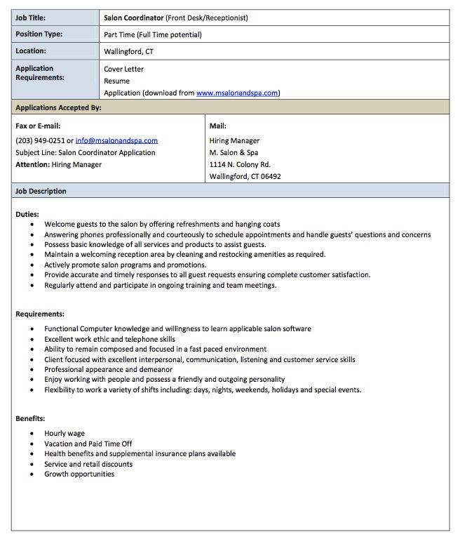 Salon Receptionist Job Description Resume - http://resumesdesign.com/salon-receptionist-job-description-resume/