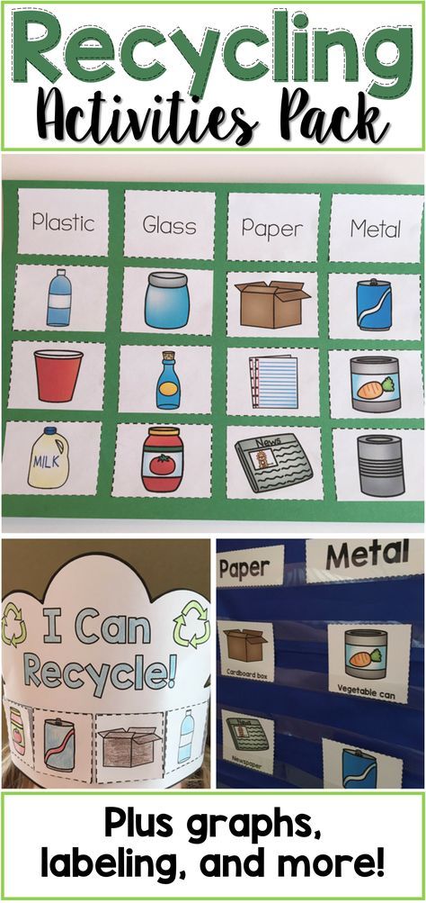 Recycling Activities Pack - This is the perfect addition to your recycling or Earth Day unit! It includes a sorting activity, pocket chart cards, two crown templates, graphing pages, a labeling page, an interactive book activity, and more!