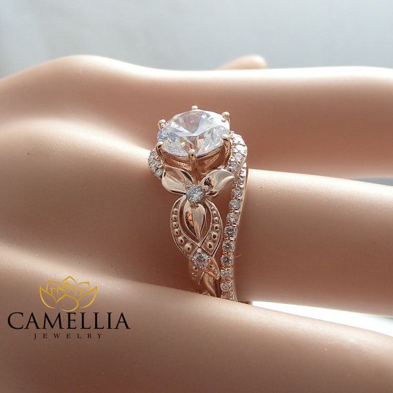Unique Moissanite Engagement Ring Set 14k Rose Gold Rings Unique Moissanite Engagement Ring Set 14k Rose Gold Rings Vintage Fl Dating Marriage Pinterest