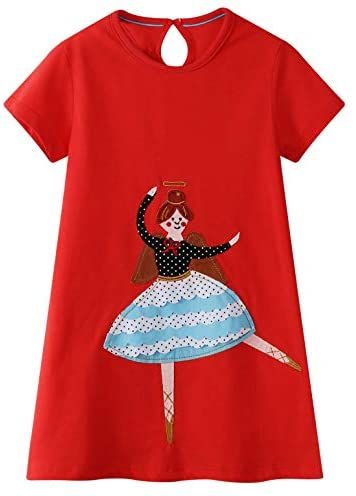 Smazero Baby Girls Summer Dresses Short Sleeve Casual Dinosaur Horse Print Shirt Dress Little Kids Clothes Children Age 1-7 Years