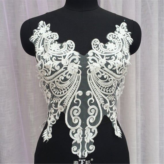 Bridal Bodice Lace Wedding Dress Lace Applique High Quality Embroidered Lace Trim Tulle Embroidery Lace Trim By The Yard