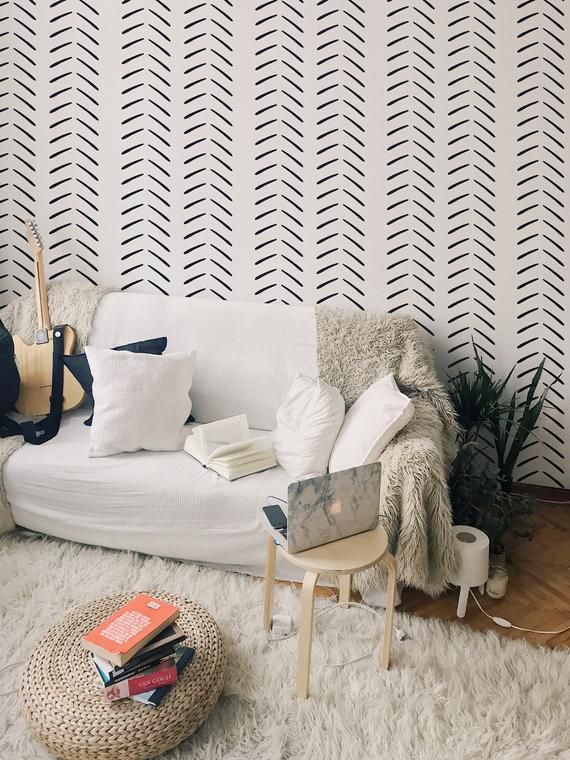 Black And White Geometric Removable Wallpaper White And Black Etsy Geometric Removable Wallpaper Home Decor Black Walls