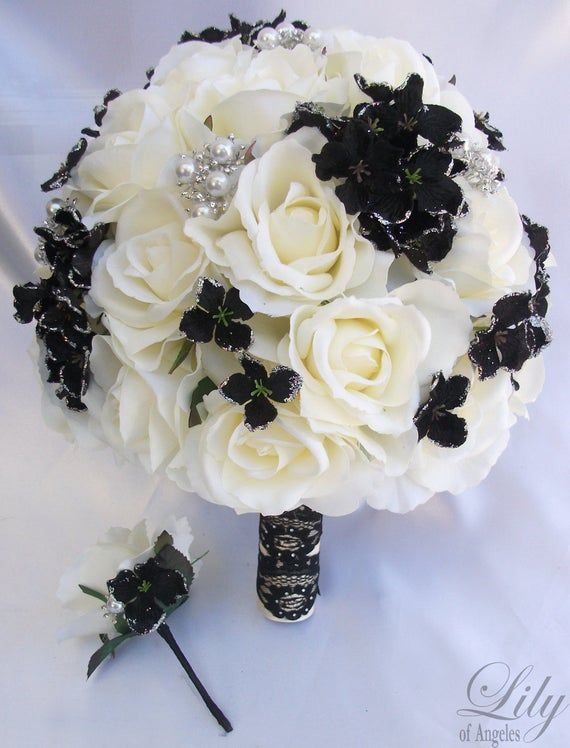17pcs Wedding Bridal Bouquet Silk Flower Decoration Package BLACK IVORY ANEMONE 17pcs Wedding Bridal Bouquet Silk Flower Decoration Package BLACK IVORY ANEMONE