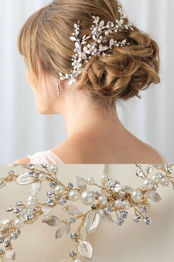 Shinning Flora Vine Rhinestone Beaded Bridal Headpieces Sliver Crystal Hair Clip