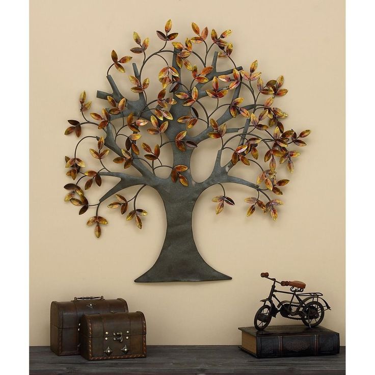Litton Lane 31 in. x 32 in. Brown & Gold Autumn Leaves Traditional