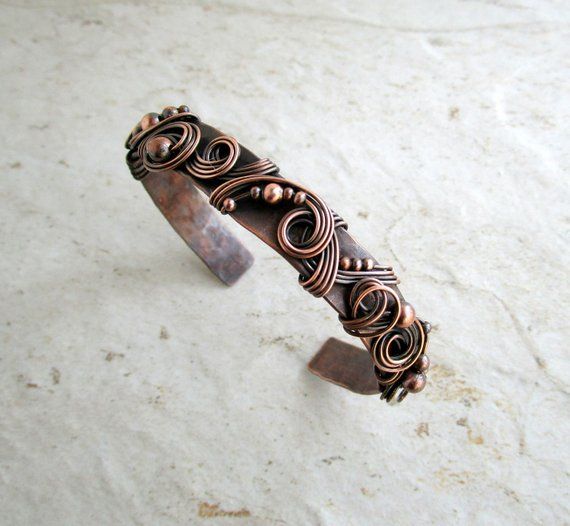 unisex cuff bracelet Copper bracelet wrapped wire copper wire woven 7 year anniversary gift oxidized copper bracelet