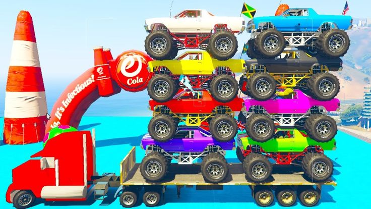COLOR MONSTER TRUCK and Spiderman Cars Cartoon for Kids w Colors