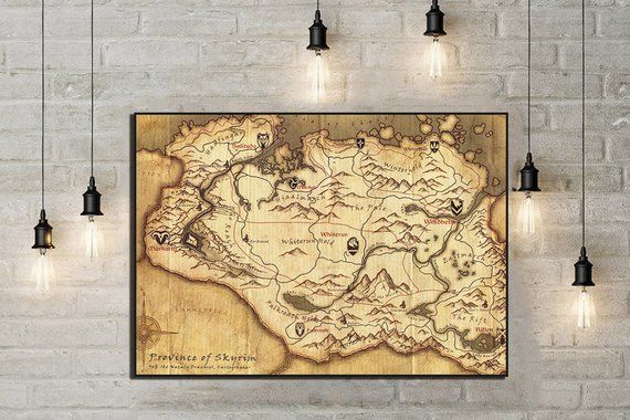 Skyrim Map Poster Skyrim Map Print Elder Scrolls Skyrim Art Print ...