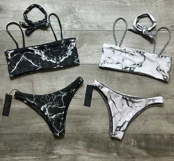 marble bandeau bathing suits crop top bikini tops strapless swimsuit two piece. ...