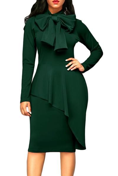 CBTLVSN Women Autumn Bow Tie Peplum Bodycon Evening Party Midi Pencil Dresses CBTLVSN Women Autumn Bow Tie Peplum Bodycon Evening Party Midi Pencil Dresses