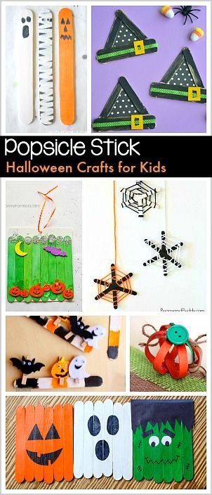 Halloween Crafts for Kids Using Popsicle Sticks: Make spider webs, pumpkins, wit...