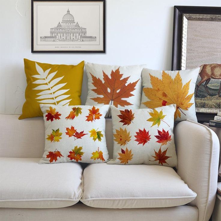 Beautiful Fall Leaves Design Pillow Orange LeafLeaves Linen CushionPillow