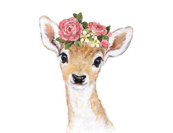 Meadowland Deer I Two Versions Instant Download Watercolor Deer Deer Painting Crown Painting
