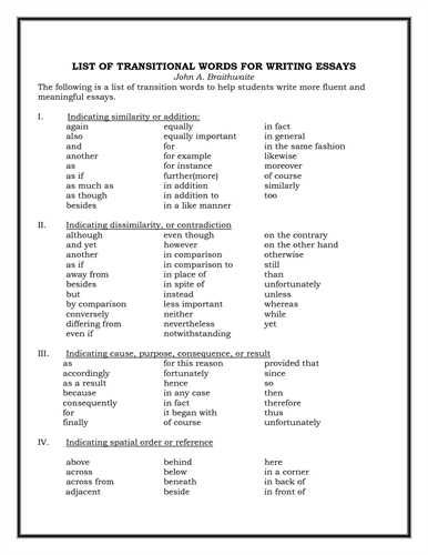 Transitions essays