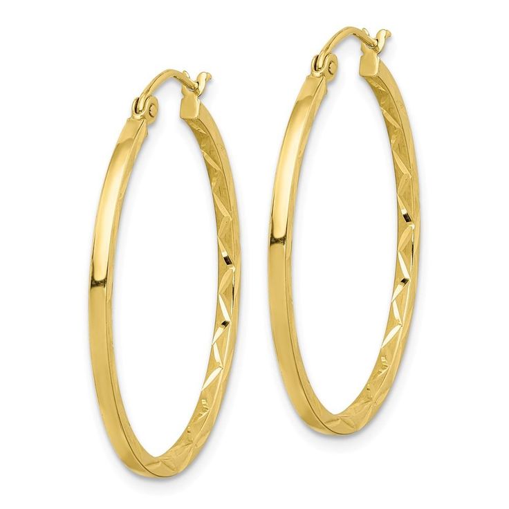 Beautiful 10K 1.5x30mm Diamond Cut Hoop Earrings Beautiful 10K 1.5x30mm Diamond Cut Hoop Earrings