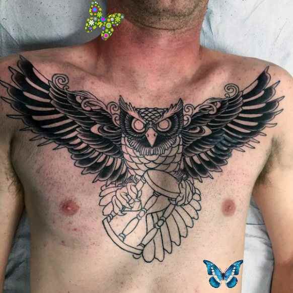 Amazing Owl Chest Tattoo By Haydn Higham Owl Tattoo Chest Art Tattoo Body Art Tattoos