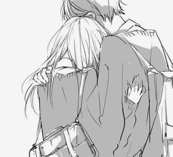 Anime girl hugging guy