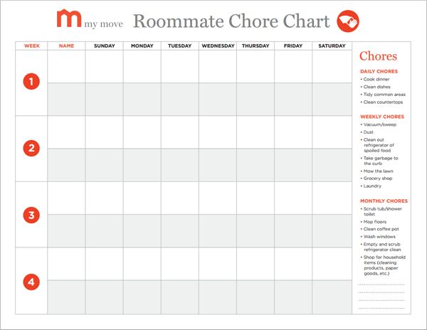 apartment chore chart