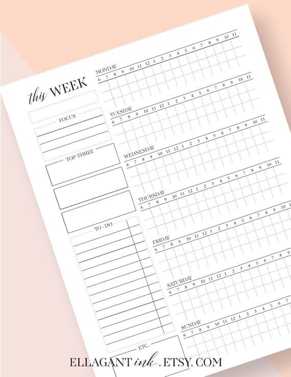 Weekly planner inserts weekly schedule weekly planner pages | Etsy