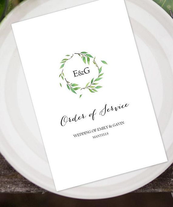 Leaf Wedding Order Of Service Template Printable Green Wedding