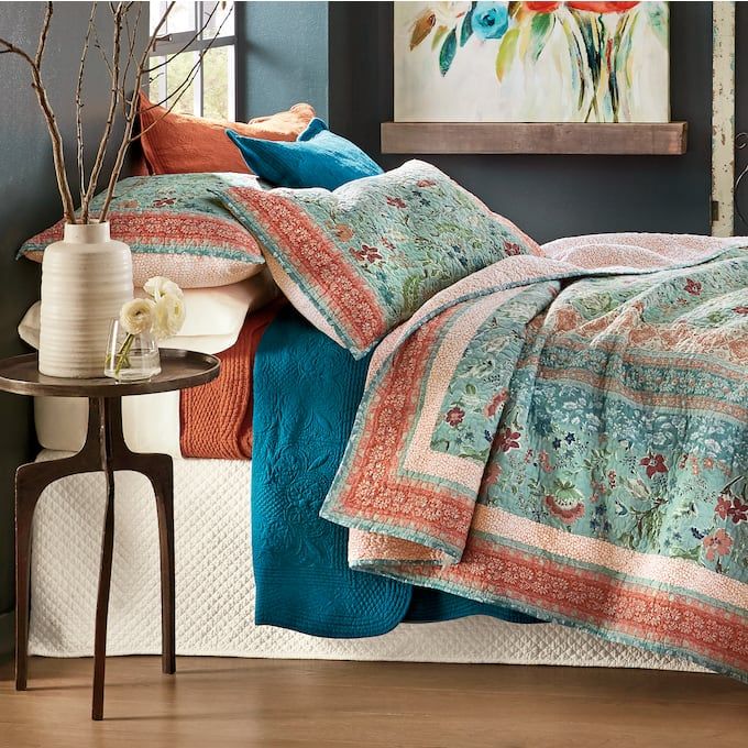 Grandlinen 3 Piece Fine Printed Oversize 115 X 95 Quilt Set Reversible Bedspread Coverlet California Cal King Bed Spreads King Size Bed Covers Bed Covers