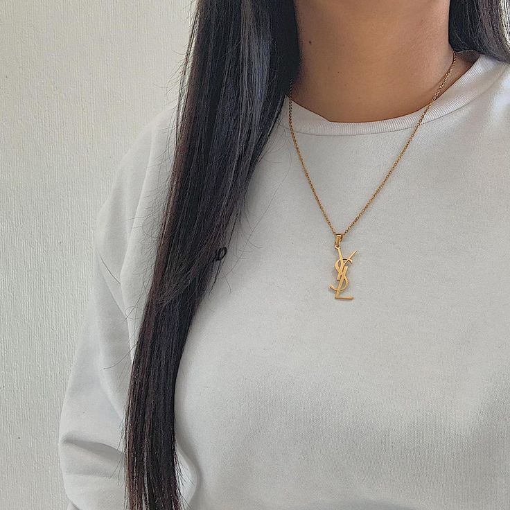 YSL MONOGRAM. Reworked Gold Pendant Necklace Necklace