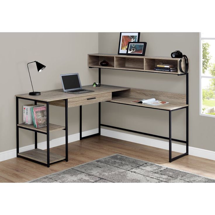 Taupe And Black Metal Corner Computer Desk Rc Willey In 2022 Office Furniture L Shaped Metal Corner Computer Desk, Inexpensive Corner Computer Desk