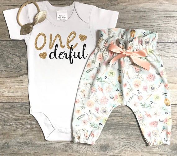 Gold Bow Headband 1st Birthday Outfit Baby Girl Boho Bull Skull Pants Bodysuit One Derful First Birthday Outfit