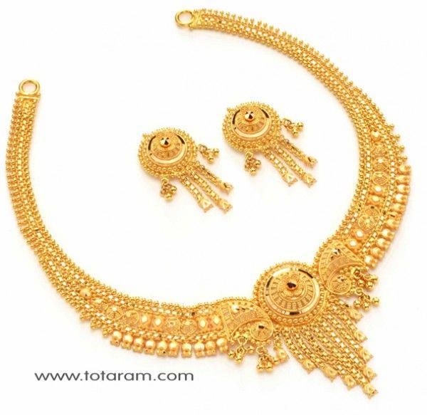 22 Karat Gold Necklace Set With Earrings 235 Gs137 This 22 Karat Gold Necklace Set With Earrings 235 Gs137 This Latest Indian Jewelry Design In 35 500 Grams For A Low Price Of 1 986 49