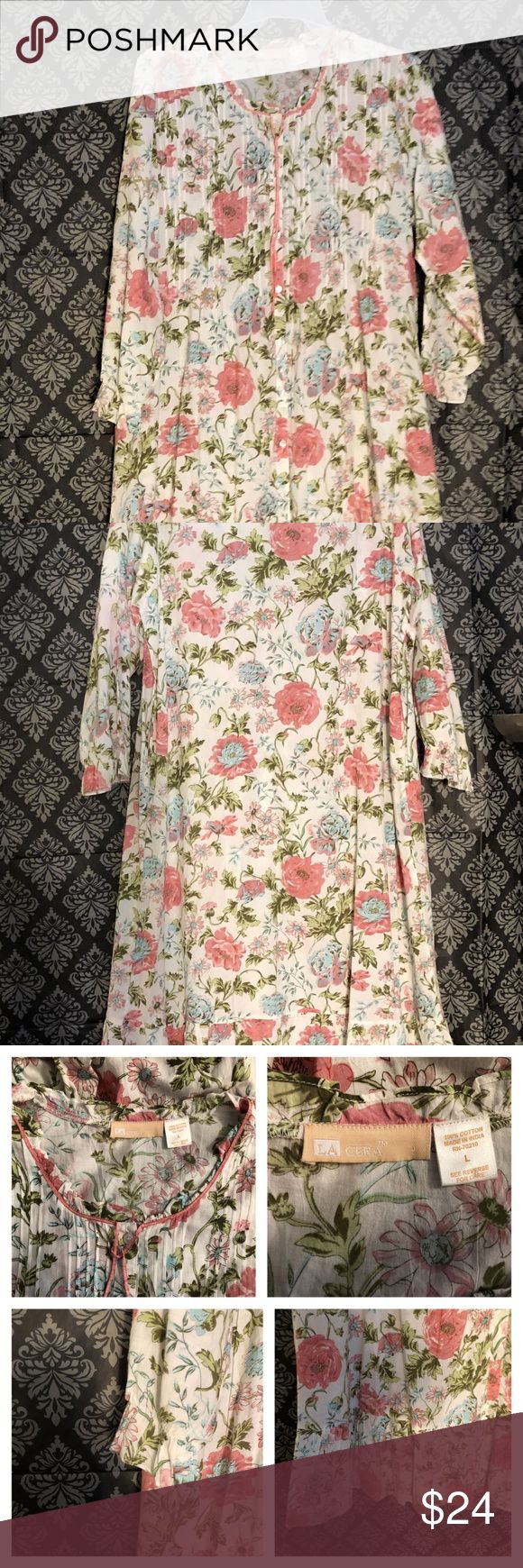 LA CERA Cotton Maxi Prairie Dress Beachy Lounge L LA CERA Floral Cotton Maxi Pra...