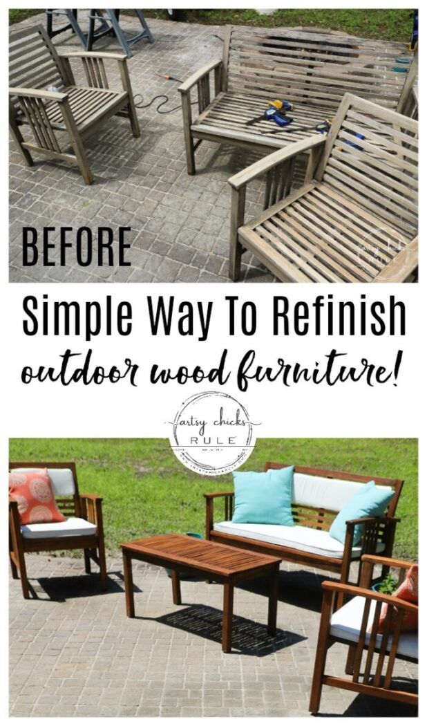 Refinish Outdoor Wood Furniture (easy with stain!) - Artsy Chicks Rule