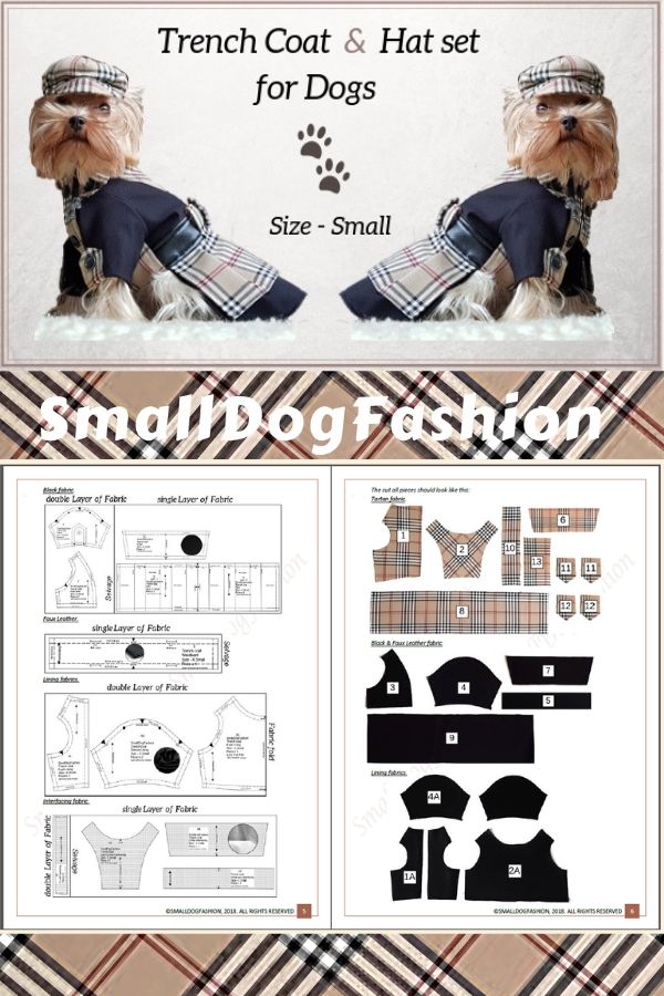 Dog Clothes Patterns For Small Dogs Tartan Coat And Hat Set Pattern Small Dog Clothes Coat Pattern, Dog Trench Coat Costume Pattern