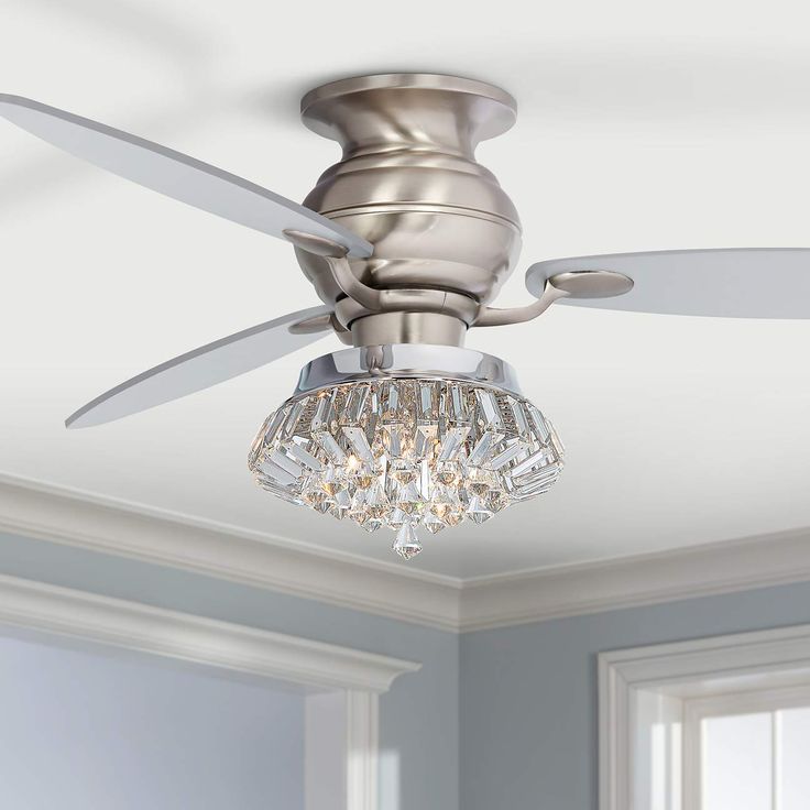 60 Der Deco Crystal Led Hugger Ceiling Fan 64t90 Lamps Plus Chandelier 60 Der Deco Crystal Led Hugger, Crystal Flush Mount Ceiling Fan