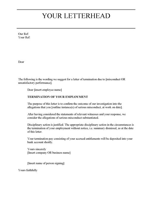 printable sample letter of termination form free sample employee letter of recommendation