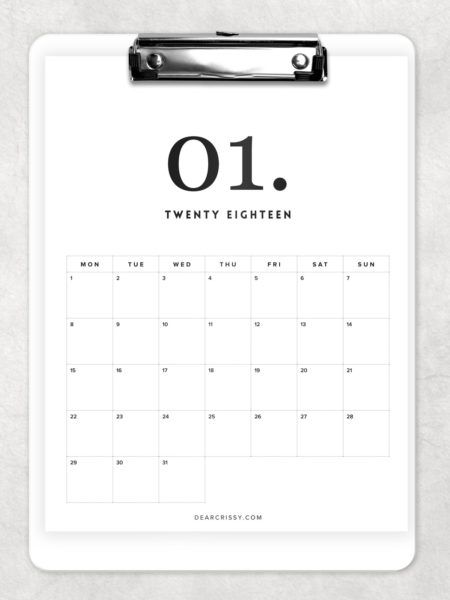 Free Printable Minimal/Modern Calendar Printable - Minimalist Calendar - Modern Calendar #FreePrintable #2018 #Calendar #Printable