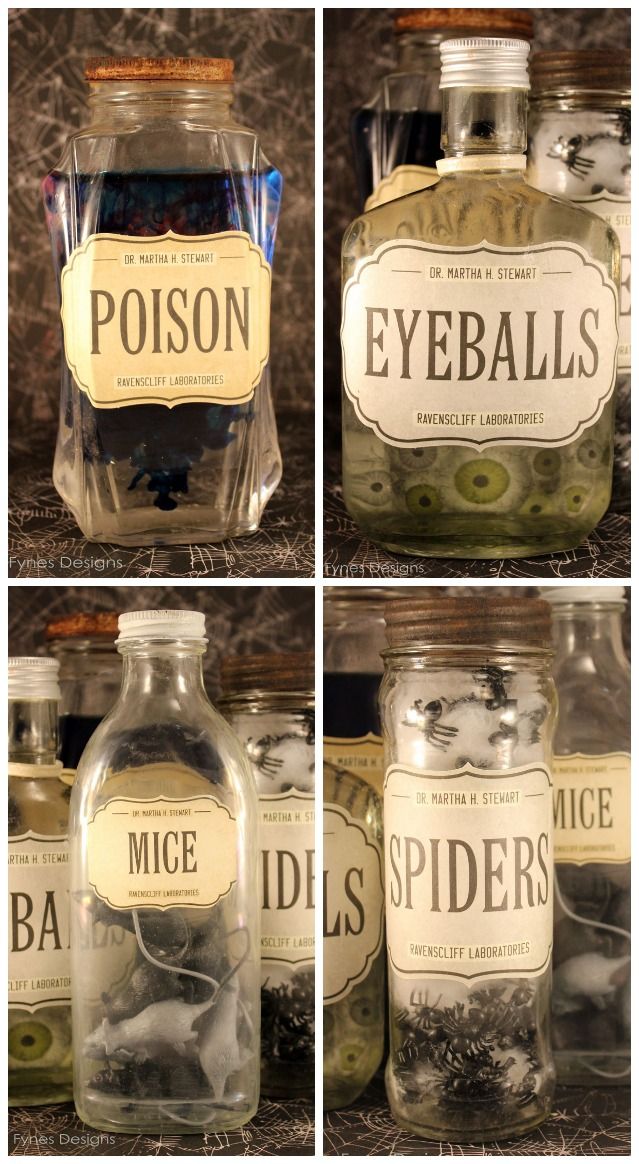 decoupage diy halloween apothecary jars