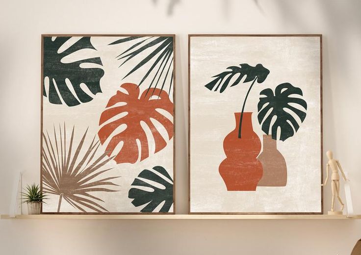 Abstract Leave Wall Printable Art Boho Art Print Living Room Wall Art Minimalist Decor Boho Fan Palm Botanical Print in Terracotta Color