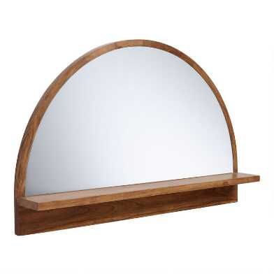 Natural Wood And Gold Avery Wall Shelf With Mirror World Market Shelves Framed Wood Shelves, Wooden Round Mirror With Shelf