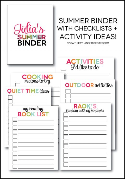 Printable Summer Activities Binder