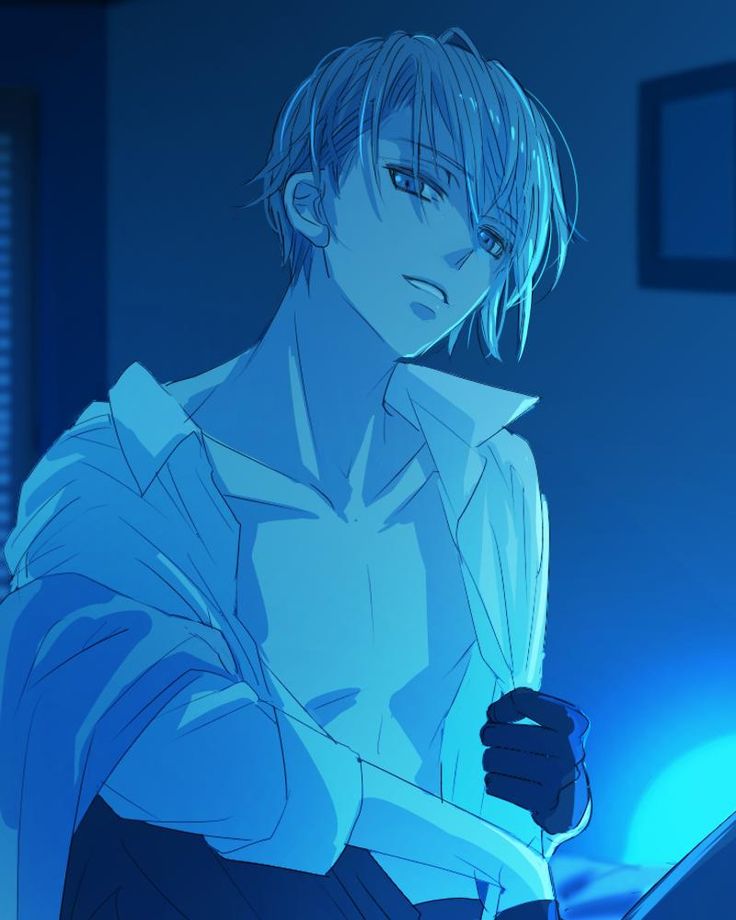 Short blue haired anime character