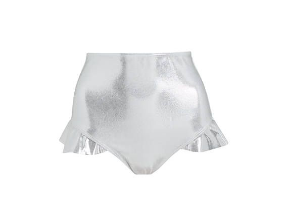 silver holographic FRILL BIKINI bottom high waist womens