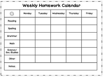 biology weekly homework template weekly homework science with mrs homework calendars