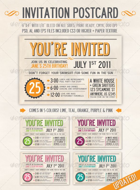 birthday invitation postcards