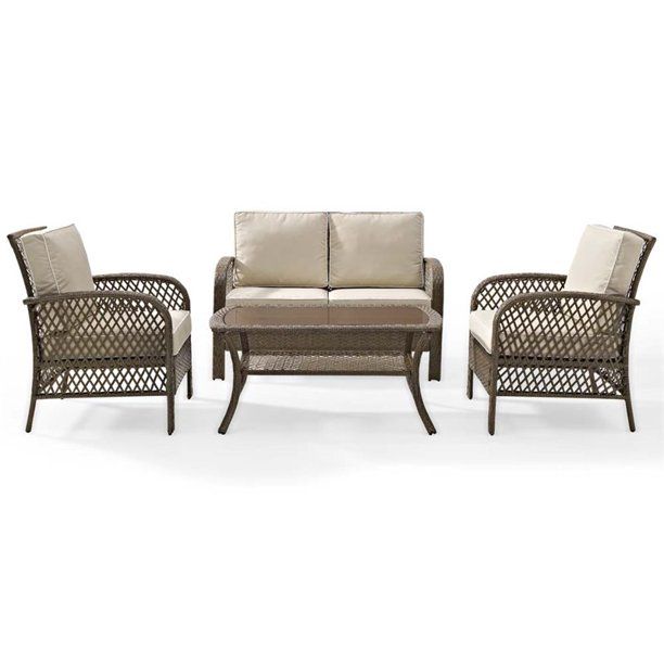 Crosley Furniture Tribeca 4 Piece Outdoor Wicker Seating Set With Sand Cushions Loveseat 2 Arm Chairs And Coffee Table Com Patio Sofa Patio Sofa Set Outdoor Wicker Furniture, Value City Outdoor Furniture