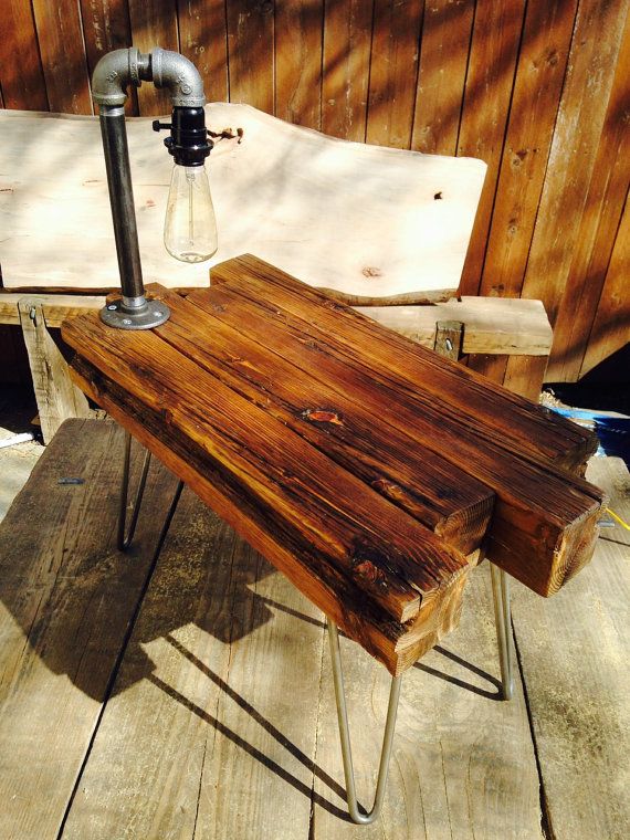Reclaimed Wood Side Table Nightstand With Built In Edison Lamp Reclaimed Wood Side Table Nightstand With Built In Edison Lamp Free Delivery Nyc Area On Etsy 180 00 Bedroom Pinterest