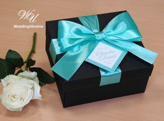 94 Best Wedding Gift Bo Images On Pinterest Bridal Parties Elegant Gift Box With Tag Satin Ribbon And Doubled Bow Custom Personalized Wedding Favor Bo For Guests Black Mint