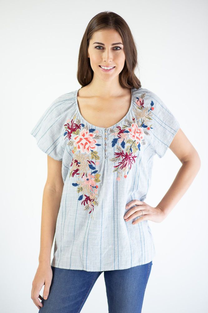 Johnny Was JWLA Darielle V Neck Flute Sleeve Tee Top New Boho Chic J18118 Johnny Was JWLA Darielle V Neck Flute Sleeve Tee Top New Boho Chic J18118