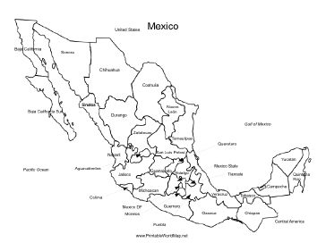 a printable map of mexico labeled with the names of each mexican state it is