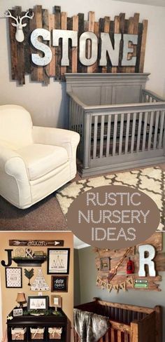 the nursery room is decorated in rustic and modern style