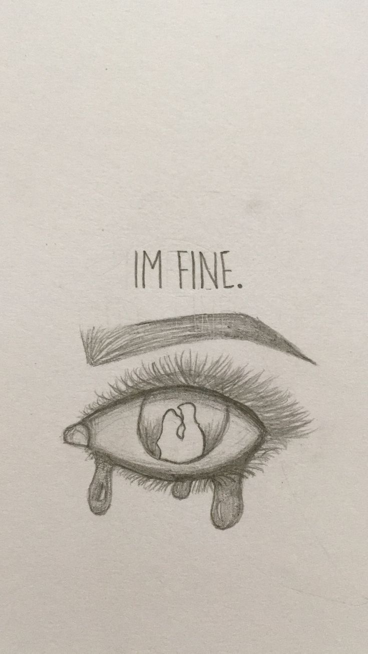 a drawing of an eye with the words i'm fine on it and a tear coming out